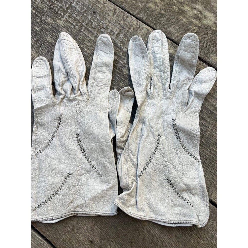 Vintage Leather Gloves 7.5 Gray Whipstitch Kidskin Style Retro Mid Century